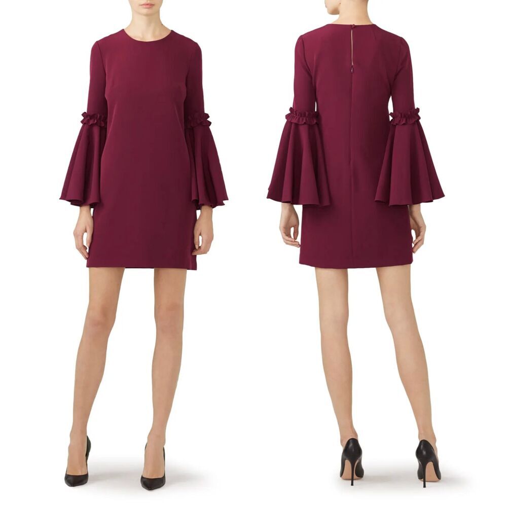 Milly Womens Cady Bell Ruffle Sleeve Wine Magenta Mini Shift Dress Size 4 Small